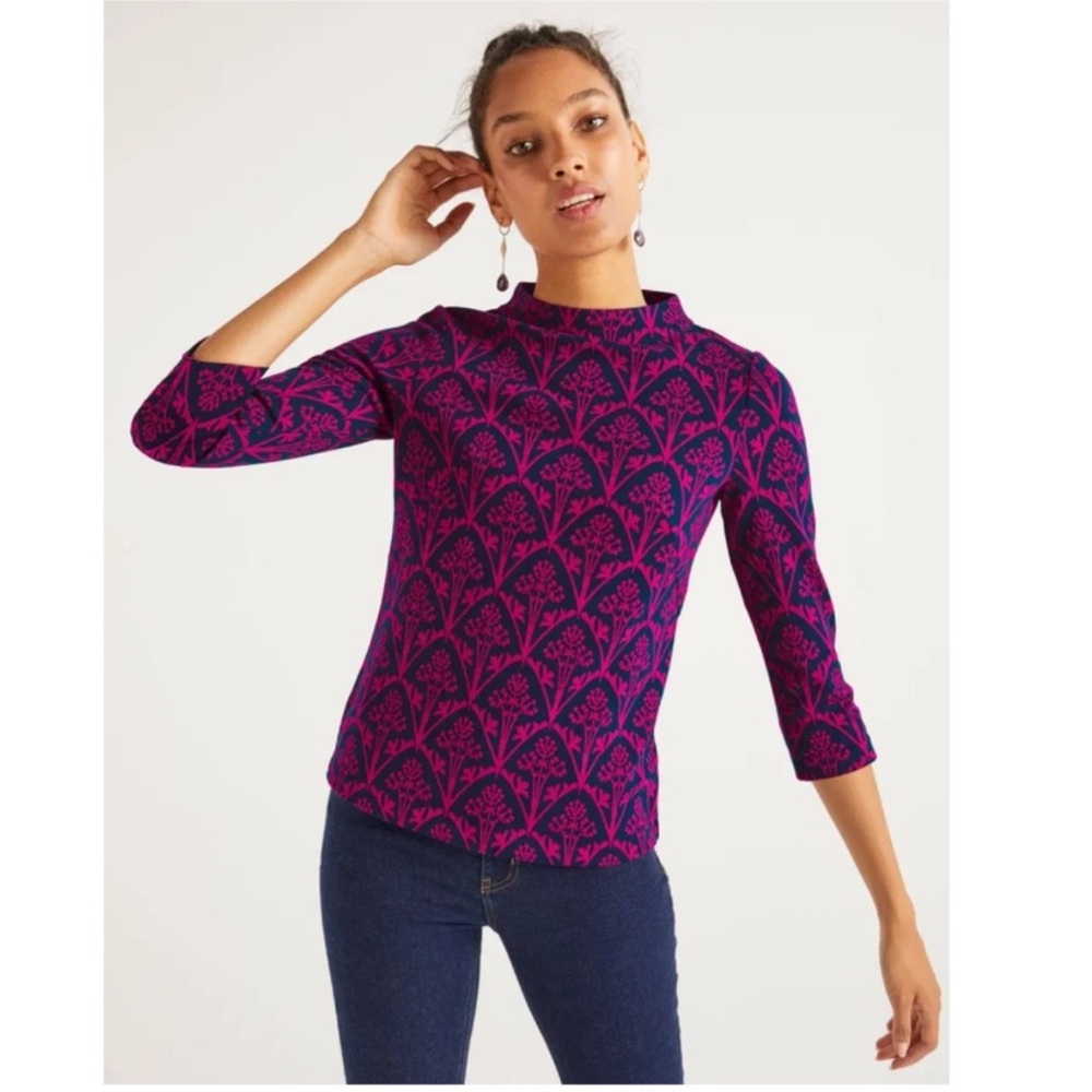 NWT Boden Women’s Cotton Blend Printed Mockneck Sweater
